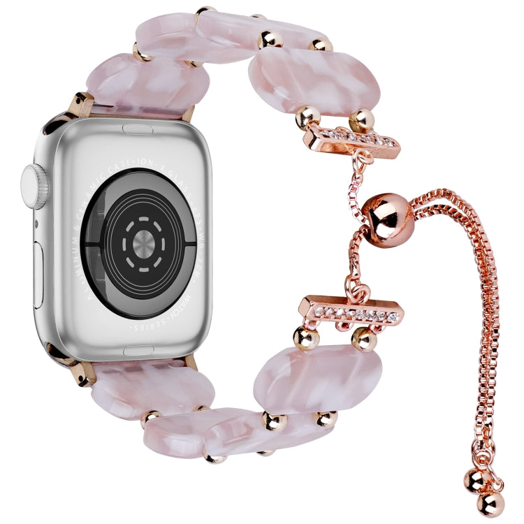 For Apple Watch Series 6 40mm Resin Retractable Chain Watch Band(Pink Flower)