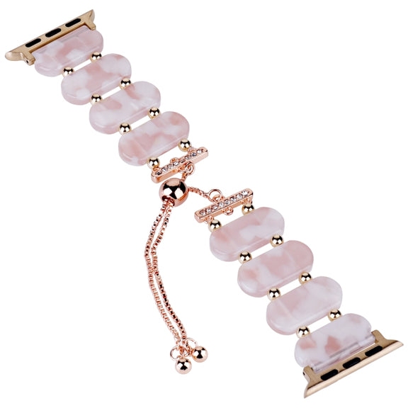 For Apple Watch Series 3 42mm Resin Retractable Chain Watch Band(Pink Flower)