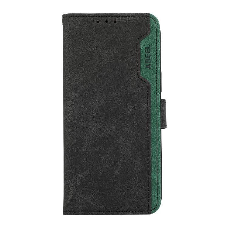 For iPhone 16e ABEEL Color Block Magnetic RFID Leather Phone Case(Black-Green)