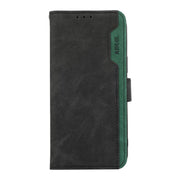 For iPhone 16e ABEEL Color Block Magnetic RFID Leather Phone Case(Black-Green)