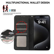 For iPhone 16e ABEEL Color Block Magnetic RFID Leather Phone Case(Black-Green)