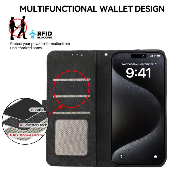 For iPhone 16e ABEEL Color Block Magnetic RFID Leather Phone Case(Black-Green)