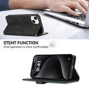 For iPhone 16e ABEEL Color Block Magnetic RFID Leather Phone Case(Black-Green)