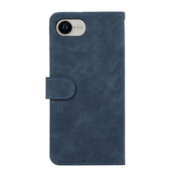 For iPhone 16e ABEEL Color Block Magnetic RFID Leather Phone Case(Blue-Brown)