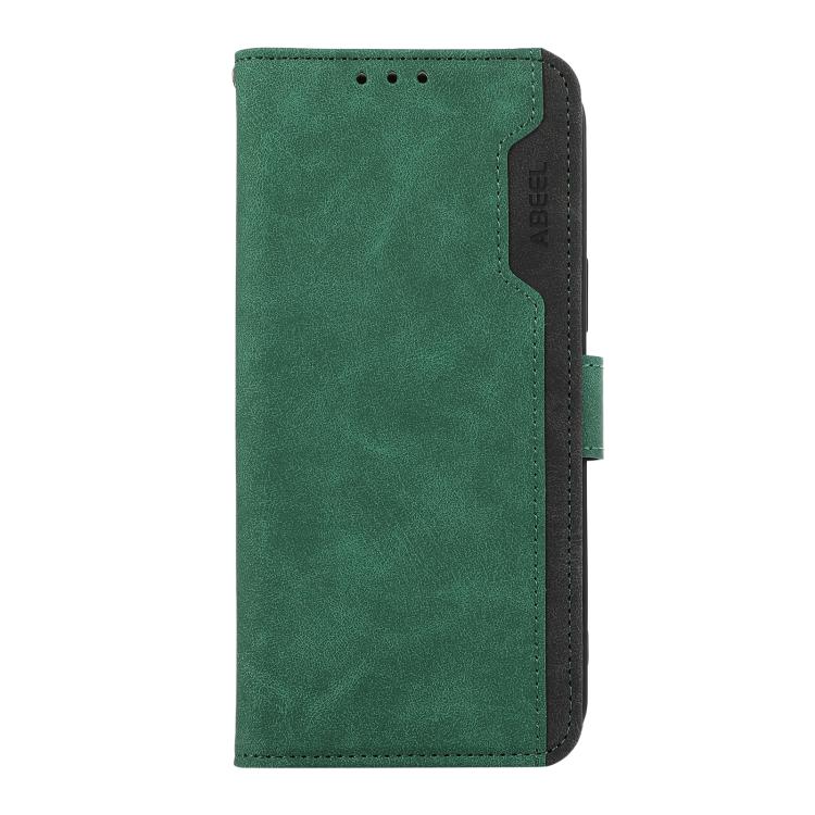 For iPhone 16e ABEEL Color Block Magnetic RFID Leather Phone Case(Green-Black)