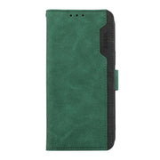 For iPhone 16e ABEEL Color Block Magnetic RFID Leather Phone Case(Green-Black)