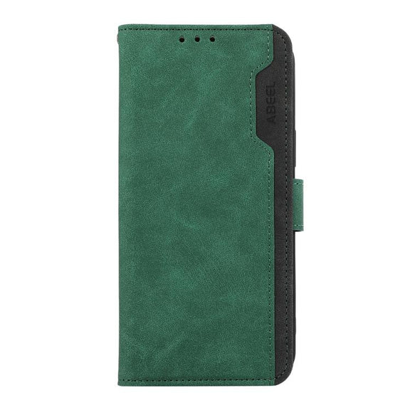 For iPhone 16e ABEEL Color Block Magnetic RFID Leather Phone Case(Green-Black)