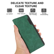 For iPhone 16e ABEEL Color Block Magnetic RFID Leather Phone Case(Green-Black)
