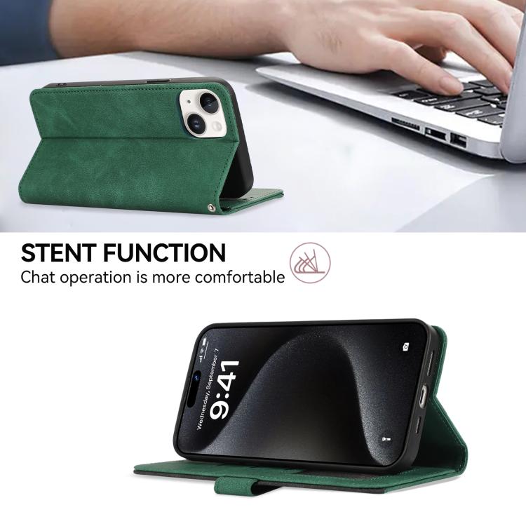 For iPhone 16e ABEEL Color Block Magnetic RFID Leather Phone Case(Green-Black)