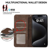 For iPhone 16e ABEEL Color Block Magnetic RFID Leather Phone Case(Brown-Blue)