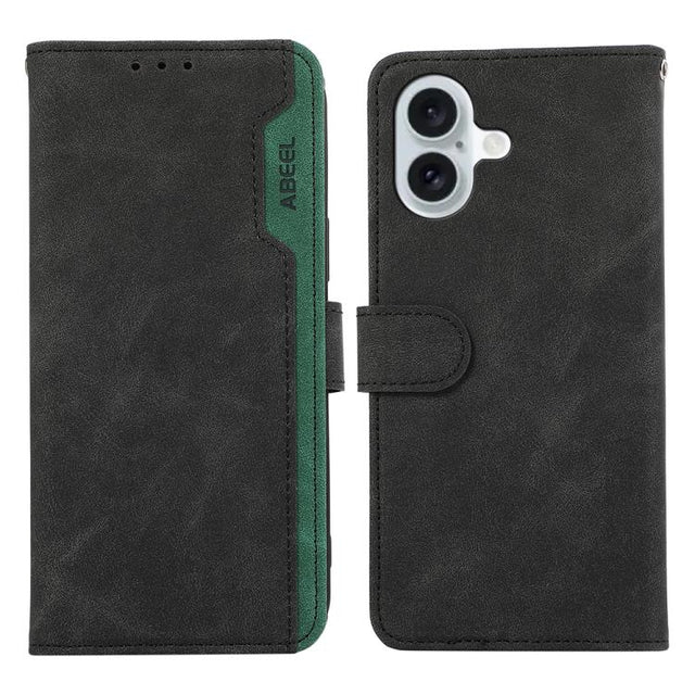 For iPhone 17 ABEEL Color Block Magnetic RFID Leather Phone Case(Black-Green)