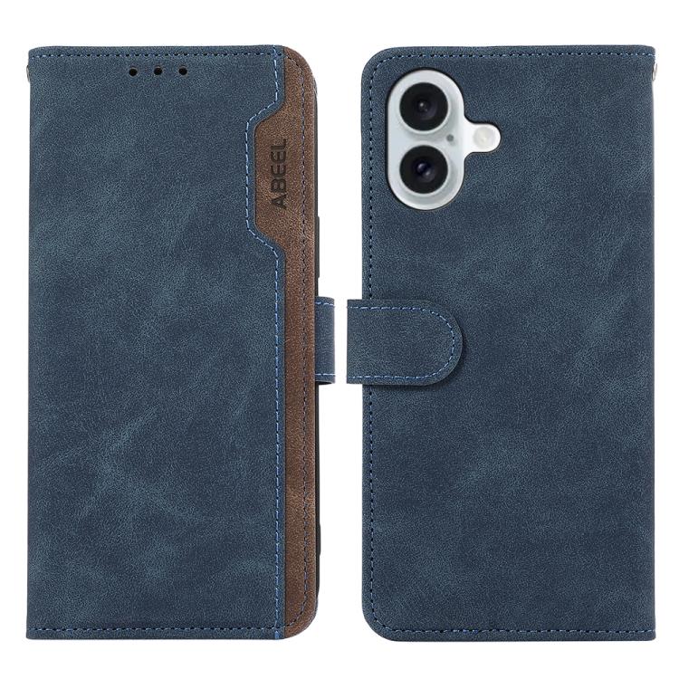 For iPhone 17 ABEEL Color Block Magnetic RFID Leather Phone Case(Blue-Brown)