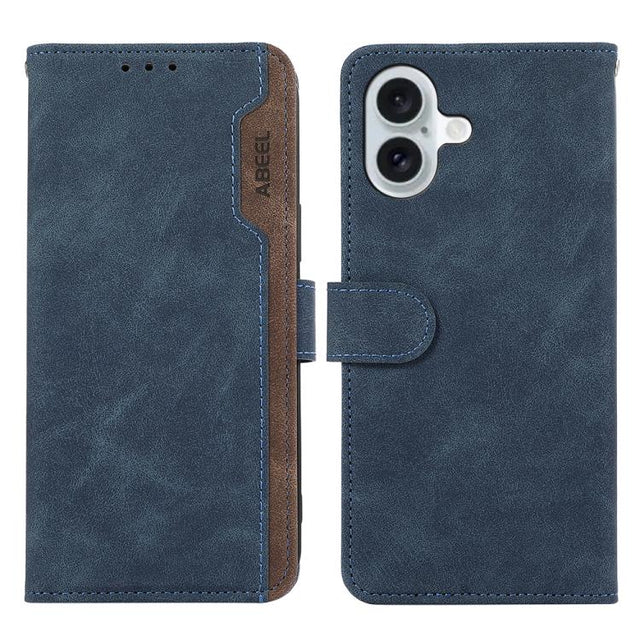 For iPhone 17 ABEEL Color Block Magnetic RFID Leather Phone Case(Blue-Brown)