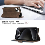 For iPhone 17 ABEEL Color Block Magnetic RFID Leather Phone Case(Brown-Blue)
