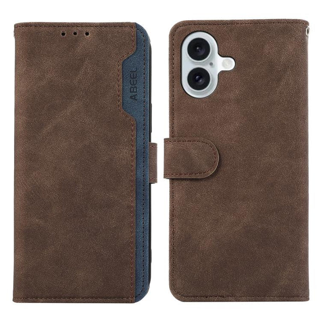 For iPhone 17 ABEEL Color Block Magnetic RFID Leather Phone Case(Brown-Blue)