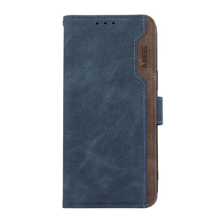 For iPhone 17 Pro ABEEL Color Block Magnetic RFID Leather Phone Case(Blue-Brown)