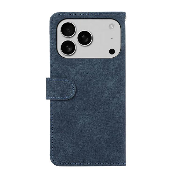 For iPhone 17 Pro ABEEL Color Block Magnetic RFID Leather Phone Case(Blue-Brown)