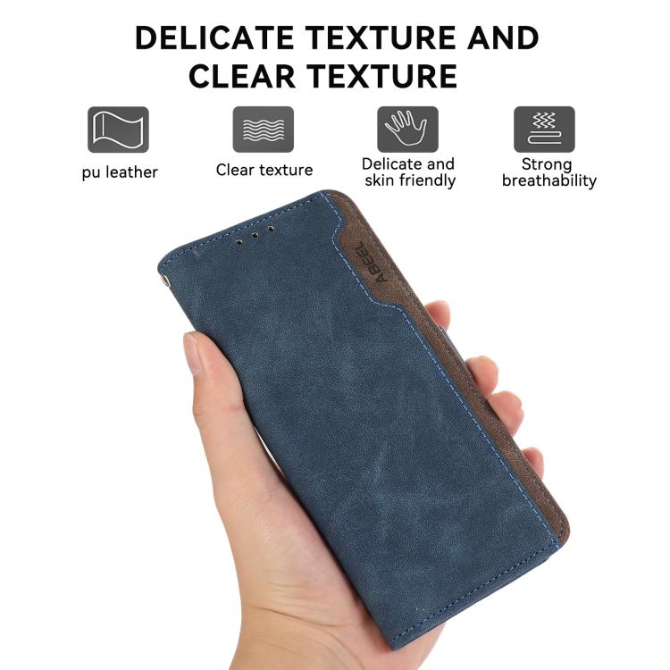 For iPhone 17 Pro ABEEL Color Block Magnetic RFID Leather Phone Case(Blue-Brown)