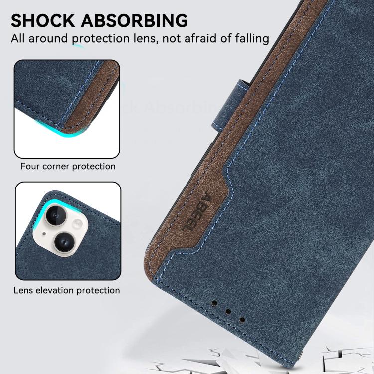 For iPhone 17 Pro ABEEL Color Block Magnetic RFID Leather Phone Case(Blue-Brown)
