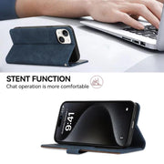 For iPhone 17 Pro ABEEL Color Block Magnetic RFID Leather Phone Case(Blue-Brown)