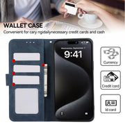 For iPhone 17 Pro ABEEL Color Block Magnetic RFID Leather Phone Case(Blue-Brown)