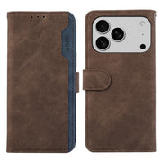 For iPhone 17 Pro ABEEL Color Block Magnetic RFID Leather Phone Case(Brown-Blue)