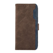 For iPhone 17 Pro ABEEL Color Block Magnetic RFID Leather Phone Case(Brown-Blue)