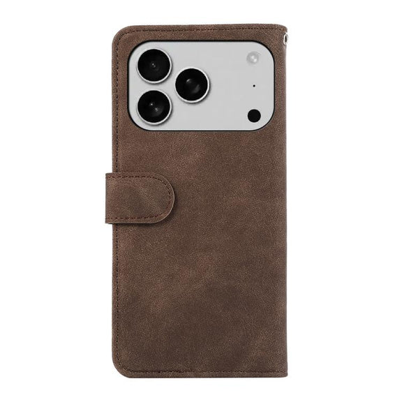 For iPhone 17 Pro ABEEL Color Block Magnetic RFID Leather Phone Case(Brown-Blue)
