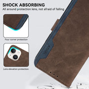 For iPhone 17 Pro ABEEL Color Block Magnetic RFID Leather Phone Case(Brown-Blue)