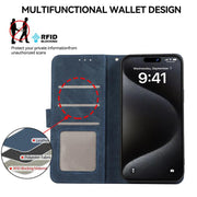 For iPhone 17 Pro Max ABEEL Color Block Magnetic RFID Leather Phone Case(Blue-Brown)