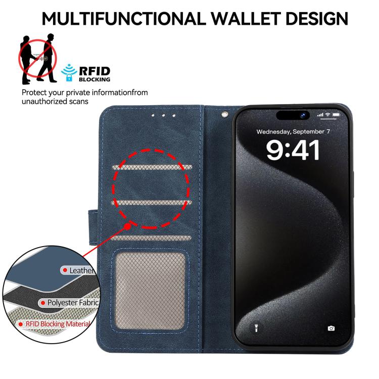 For iPhone 17 Pro Max ABEEL Color Block Magnetic RFID Leather Phone Case(Blue-Brown)