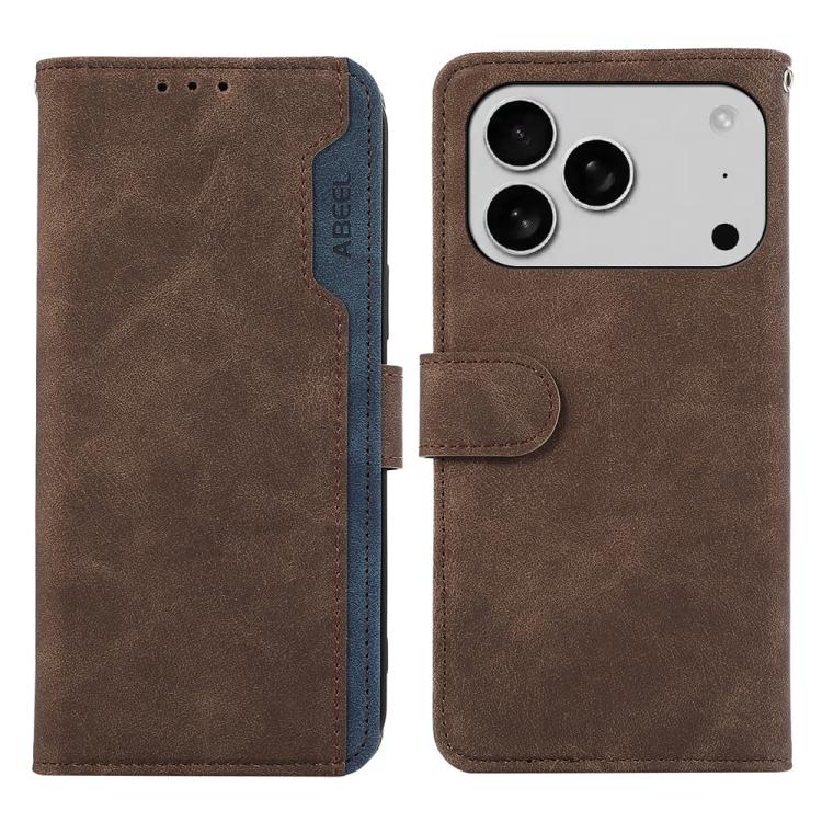For iPhone 17 Pro Max ABEEL Color Block Magnetic RFID Leather Phone Case(Brown-Blue)