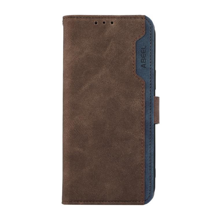 For iPhone 17 Pro Max ABEEL Color Block Magnetic RFID Leather Phone Case(Brown-Blue)