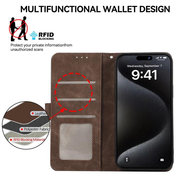 For iPhone 17 Pro Max ABEEL Color Block Magnetic RFID Leather Phone Case(Brown-Blue)