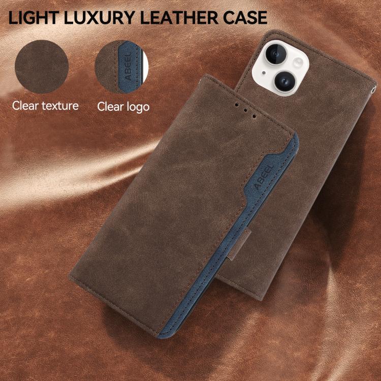 For iPhone 17 Pro Max ABEEL Color Block Magnetic RFID Leather Phone Case(Brown-Blue)