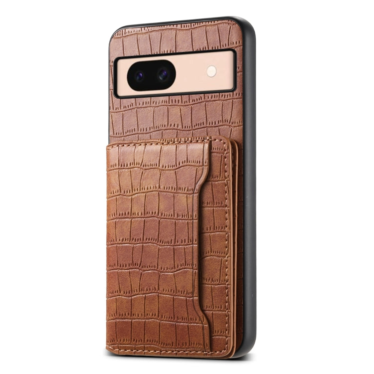 For Google Pixel 8a Crocodile Texture Card Bag Design Full Coverage Phone Case(Brown)