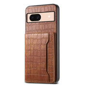 For Google Pixel 8a Crocodile Texture Card Bag Design Full Coverage Phone Case(Brown)