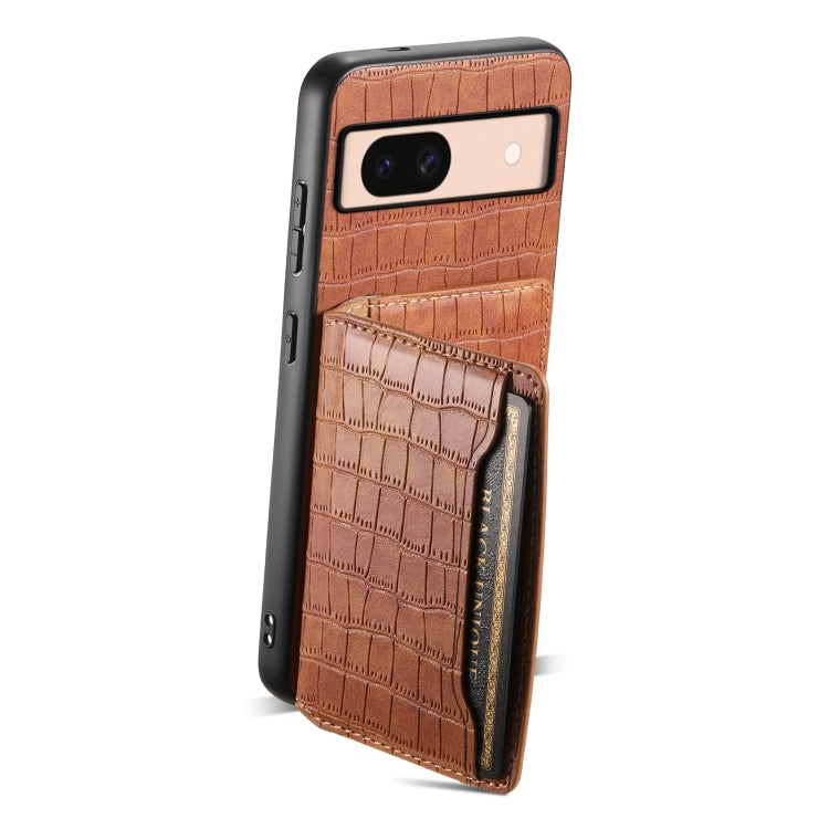 For Google Pixel 8a Crocodile Texture Card Bag Design Full Coverage Phone Case(Brown)