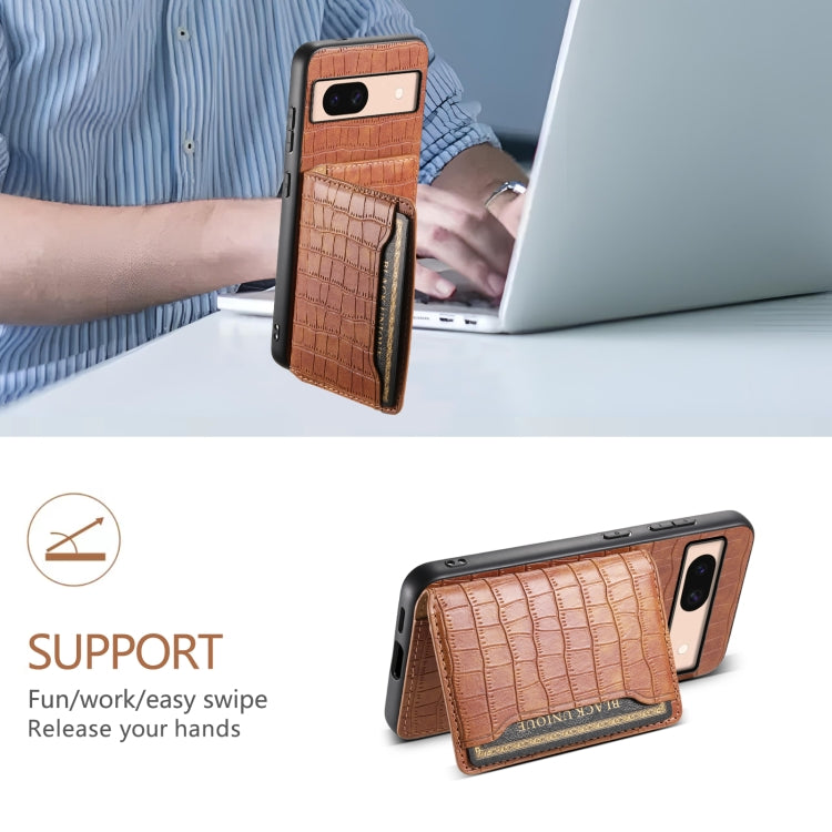For Google Pixel 8a Crocodile Texture Card Bag Design Full Coverage Phone Case(Brown)