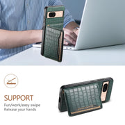 For Google Pixel 8a Crocodile Texture Card Bag Design Full Coverage Phone Case(Green)