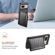 For Google Pixel 8 Crocodile Texture Card Bag Design Full Coverage Phone Case(Black)