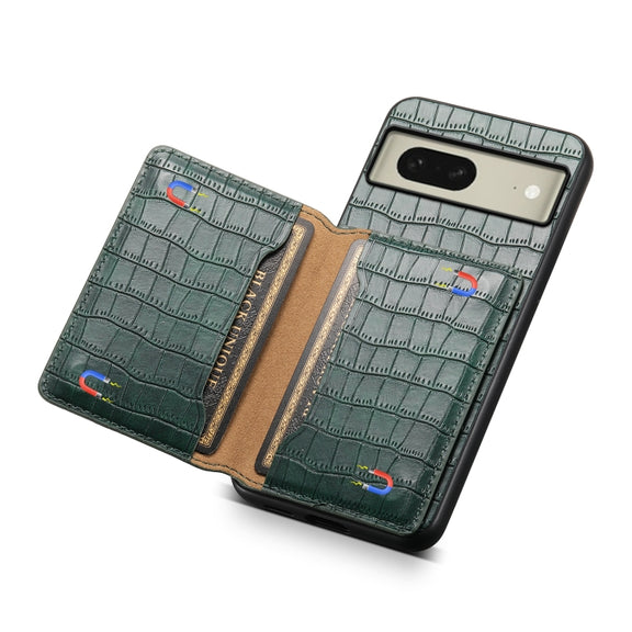 For Google Pixel 8 Crocodile Texture Card Bag Design Full Coverage Phone Case(Green)