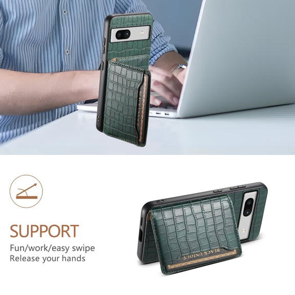 For Google Pixel 7a Crocodile Texture Card Bag Design Full Coverage Phone Case(Green)