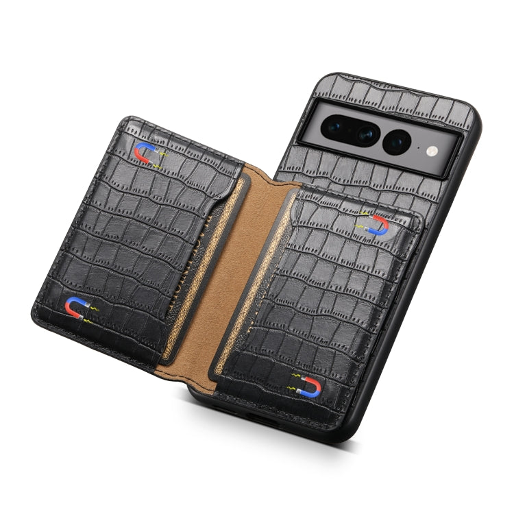 For Google Pixel 7 Pro 5G Crocodile Texture Card Bag Design Full Coverage Phone Case(Black)