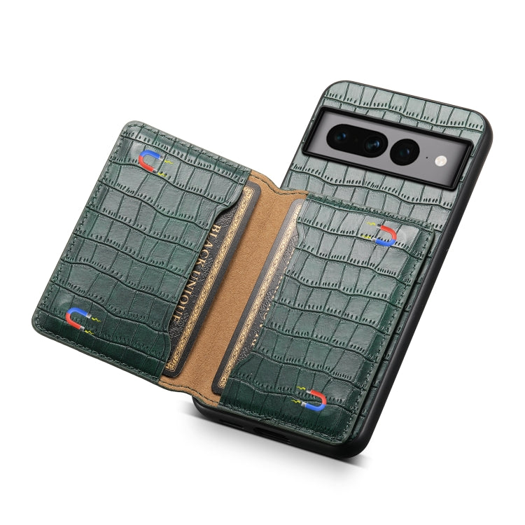 For Google Pixel 7 Pro 5G Crocodile Texture Card Bag Design Full Coverage Phone Case(Green)