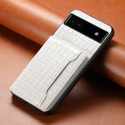 For Google Pixel 6a Crocodile Texture Card Bag Design Full Coverage Phone Case(White)