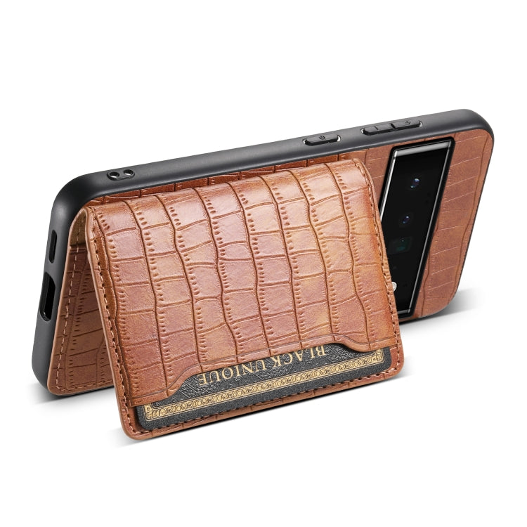 For Google Pixel 6 Pro Crocodile Texture Card Bag Design Full Coverage Phone Case(Brown)