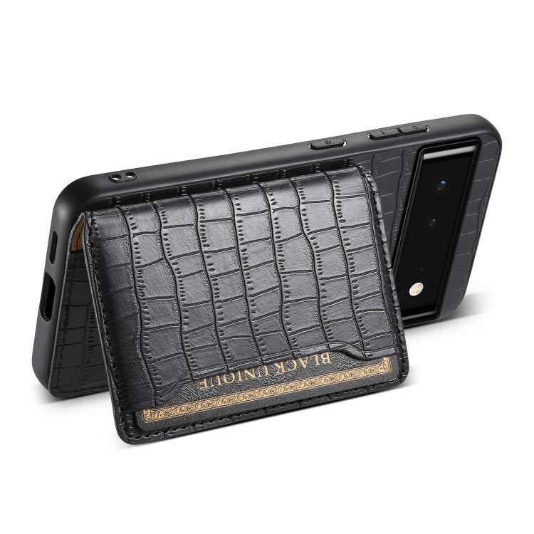 For Google Pixel 6 Crocodile Texture Card Bag Design Full Coverage Phone Case(Black)