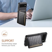 For Google Pixel 6 Crocodile Texture Card Bag Design Full Coverage Phone Case(Black)