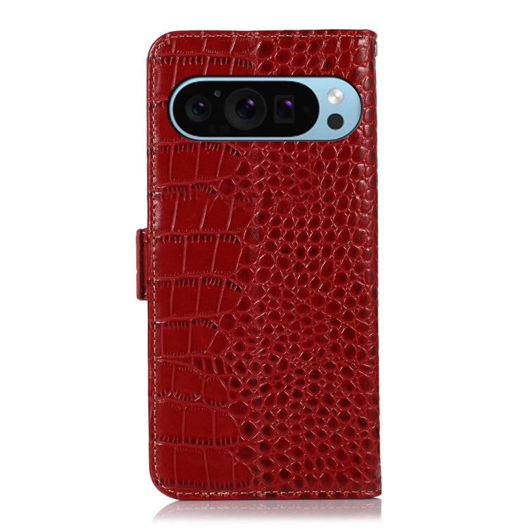 For Google Pixel 9 Crocodile Top Layer Cowhide Leather Phone Case(Red)
